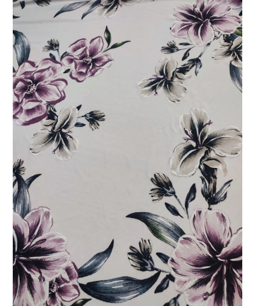 Elastyczna dzianina Jersey ze wzorem - fioletowe magnolie